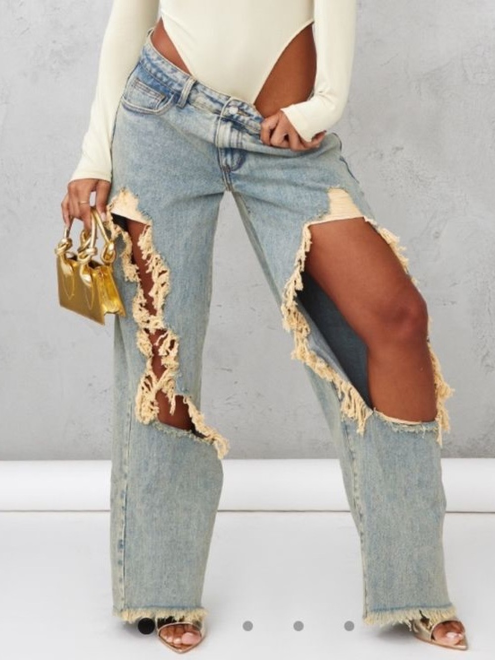 PrettyLittleThing Light Blue Ripped Wide-Leg Jeans